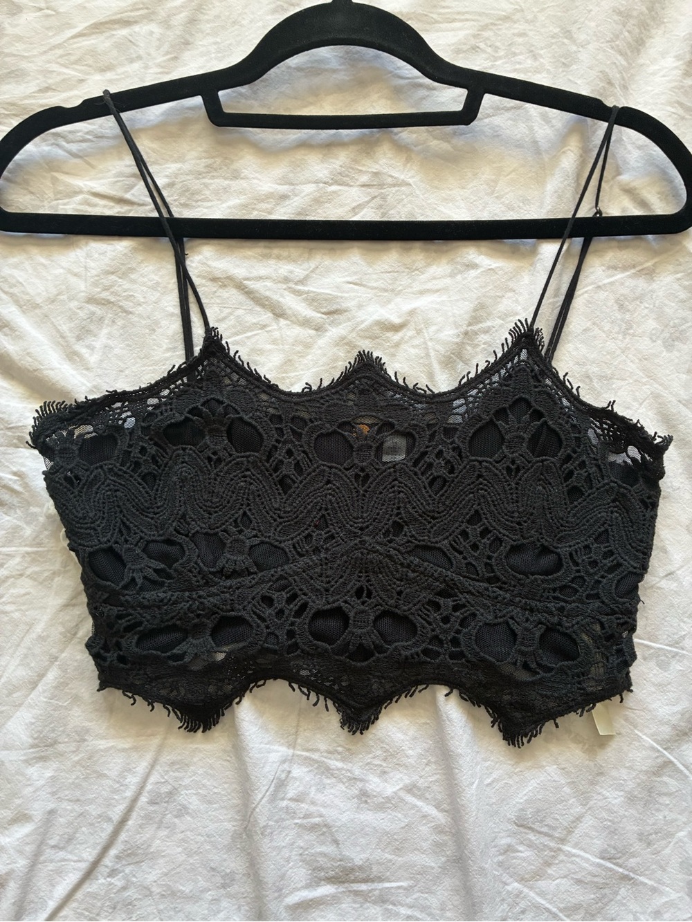 Free People Black Crochet Lace Cropped Camisole